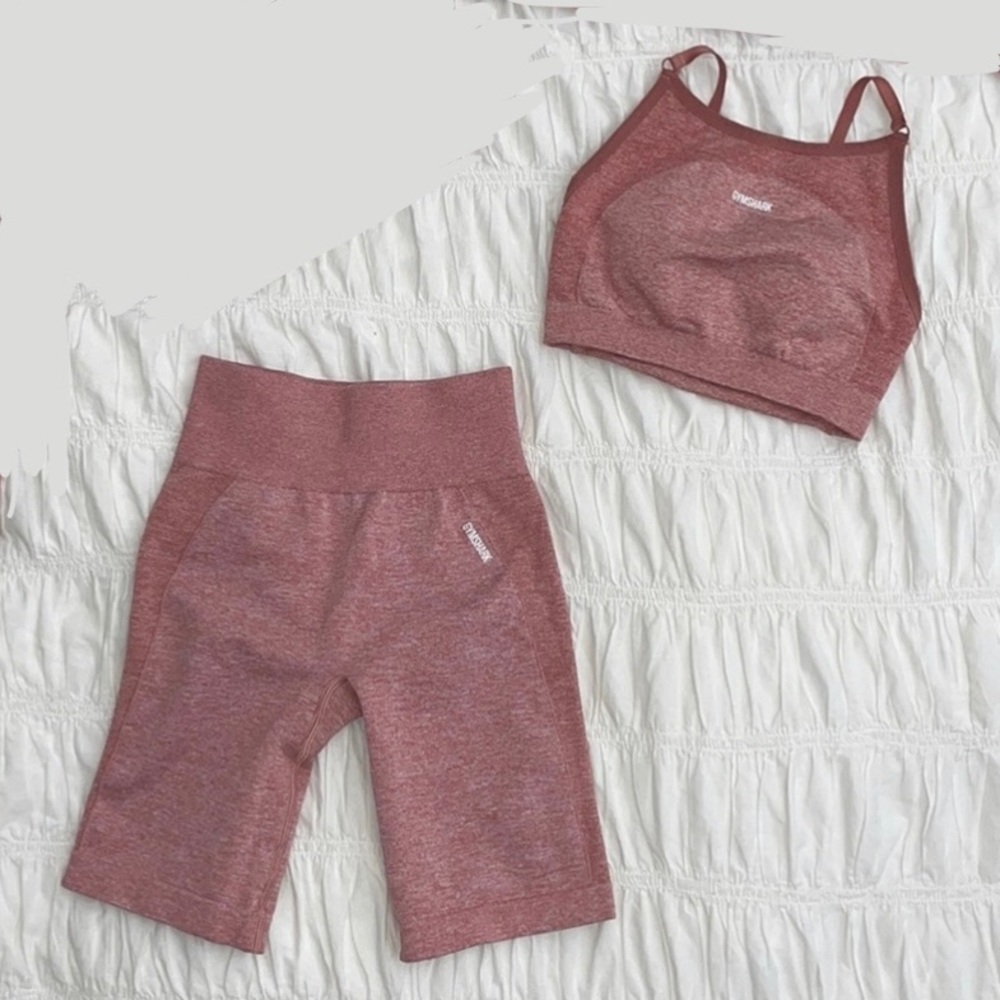 USED Gymshark OG Flex Pink Sports Bra & Shorts Extra Small